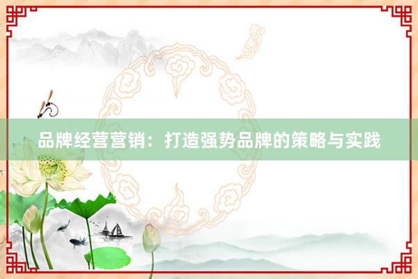品牌经营营销：打造强势品牌的策略与实践
